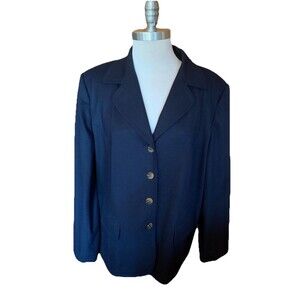 Talbots Womans 16W Italian Wool Blazer Jacket Black Office Preppy Work